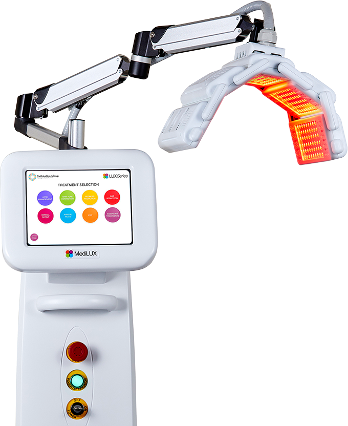 MediLUX LED machine by The Global Beauty Group. Researched and developed by The Global Beauty Group, MediLUX delivers unprecedented service power and treatment scope — allowing clinicians to push their LED service potential higher than ever before.